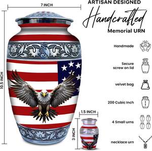 Set of 6 American Flag Decorative Cremation Urns for Ashes Adult Includes 1 Large Urn with 4 Small Keepsakes & 1 <b>Necklace</b> Urn - Product Image 2