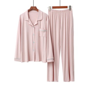 Solid color custom Hot sale summer long sleeves turn down <b>collar</b> Wholesale fashionable women's set pajama Women's Sleepwear - Product Image 3