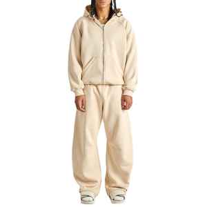 Conjunto Deportivo Informal Holgado de Felpa 100% Algodón Personalizado con Cremallera Completa, Sudadera con Capucha y Pantalones Deportivos Unisex - Product Image 3