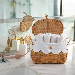 Panier de rangement en rotin tressé avec doublure en coton et couvercle, panier en osier de haute qualité, décoration de table vintage, fabriqué par VGreenArt au Vietnam - Product Image 1