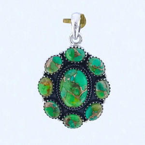 Colgantes de Plata de Ley con Alto Pulido al por Mayor, Colgantes con Piedras Preciosas de Turquesa Verde Natural, Colgantes con Dije Chic, Joyería de Plata Única - Product Image 2