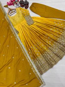 Designer Long Anarkali Gown Classic Style with Embroidery and Sequence Work Printed Fabric <b>Details</b> - Product Image 5