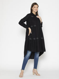 High Selling New Fashionable Designer Customized Black <b>Women</b> Casual <b>Spring</b> Floral Print Solid Collar <b>Women's</b> <b>Dress</b> in Wholesale - Product Image 3