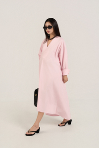 Vestido midi de popelina 100% algodón para mujer – Cuello en V, a rayas, con detalle de botones, corte holgado, vestido de verano - Product Image 6