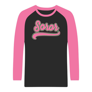 T-shirt à manches longues Raglan noir Sororité grecque pour femmes, rose et vert, vêtements décontractés élégants pour la sororité universitaire - Product Image 5