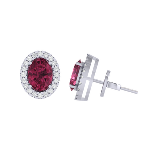 Boucles d'oreilles clous ovales en tourmaline et 40 CZ, 11,8 mm, plaqué or, argent sterling, bijoux fins - Product Image 1