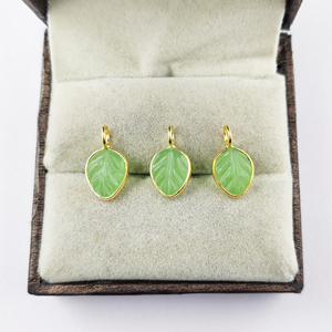 Green Chalcedony พลอยหินโมราขนาด10X8มม.,ชุดสีทองเงินสเตอริง925สลักรูปใบไม้พร้อมจี้หินอัญมณีสีเงิน - Product Image 2