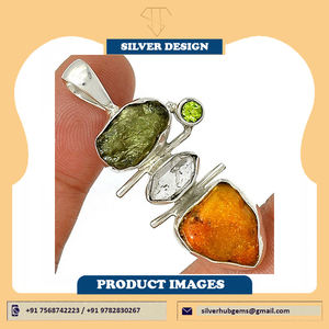 จี้เงินแท้ 925 ประดับพลอยโมดาไวต์ ดีไซน์โบโฮสำหรับผู้หญิง พลอยโมดาไวต์แท้แบบดิบ จี้เงินเสริมเสน่ห์ - Product Image 2