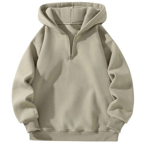 Sudadera con capucha de algodón polar de alta calidad para hombre, con media cremallera, transpirable, ecológica, tallas grandes, estilo urbano, color liso, personalizable. - Product Image 1