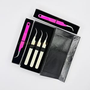 Pinzas para Pestañas GETUP BROSONS IMPEX, Color Rosa Intenso/Blanco, Diseño con Recortes de Diamante, Acero Inoxidable, Punta de Fibra de 10 mm - Product Image 3