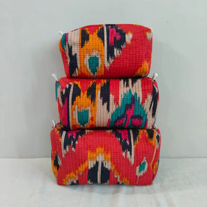 3-Piece Cotton Ikat Print <b>Makeup</b> <b>Bag</b> Set with Zipper Closure Lightweight Travel Organizer for Toiletries - Product Image 1