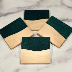 Pierre naturelle et bois d'acacia avec support Bureau Café Salle à manger Sous-verres personnalisés pour mariage en plein air Logo personnalisé imprimé - Product Image 3