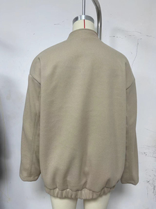 Blouson bomber noir pour femme, col montant, manches longues, couleur unie, fermeture boutonnée, tenue décontractée d'automne - Product Image 6