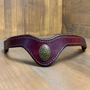 Nouveau Style de bande de sourcil de cheval en cuir épais avec bord solide, bande de sourcil Baroque en laiton motif floral entre les deux - Product Image 3