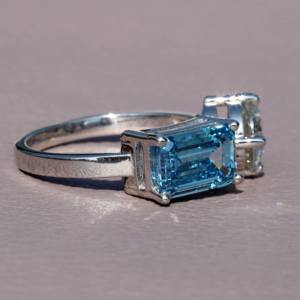 925 Sterling Silver Beautiful Ring Lab Grown Diamond Enhanced VVS Clarity Emerald <b>Cut</b> Two-<b>Stone</b> Design <b>for</b> Engagement Wedding - Product Image 2