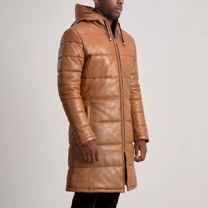 Manteau matelassé en cuir à capuche personnalisé pour hommes col montant style hiver décontracté avec fermeture à l'avant grossiste de service OEM - Product Image 2