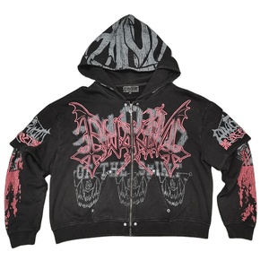 Sweat à capuche surdimensionné à double couche avec fermeture éclair, style streetwear personnalisé, lavage à l'acide, coupe ample, broderie 3D, impression DTG, sweat à capuche court pour homme - Product Image 1