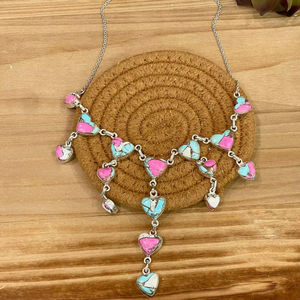 Fait à la main en argent Sterling barbe à papa Turquoise coeur goutte collier Unique Artisan bijoux cadeau romantique pour elle - Product Image 1