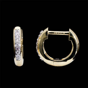 Elegant <b>14K</b> Yellow <b>Gold</b> Rhodium Plated <b>Hoop</b> <b>Earrings</b> Channel-Set Natural Brilliant Cut Diamonds Sleek Timeless Design for - Product Image 1