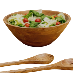 ชามไม้เสิร์ฟทรงกลมทำจากไม้ดีไซน์คลาสสิกชามสลัดและผลไม้สำหรับอาหารเย็น - Product Image 5