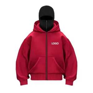 Logo personnalisé brodé Double Capuche Ninja Double Couche Pull-Over Plus Size Heavy Full Zip Balaclava Hommes Gangster Hoodie - Product Image 1