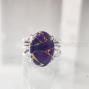 Anillo de mujer Natural púrpura cobre turquesa piedra preciosa diciembre piedra natal 3 banda trenzada joyería gitana anillo de Plata de Ley 925 - Product Image 1