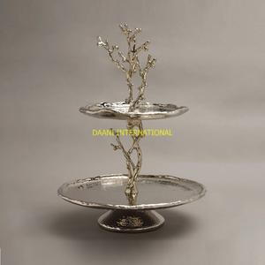 Soporte de pastel de metal martillado de dos niveles de lujo, centro de mesa de rama de árbol de plata, bandeja de exhibición de postres para bodas, hoteles, seguro para horno - Product Image 2