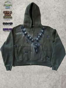 Felpa con Cappuccio Vintage Effetto Invecchiato con Zip e Grafica, Giacca Streetwear Personalizzata per Uomo - Product Image 1