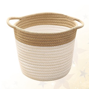 Cesta de almacenamiento tejida de cuerda de algodón puro con acabado personalizado de colección Vintage, mango de diseño circular moderno para ropa, juguetes para bebés, hogar - Product Image 1