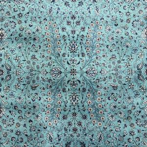 Tapis turc 6,4x6,7 pieds, grand tapis vintage, tapis en soie à carreaux bleus - Product Image 5