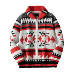 เสื้อสเวตเตอร์คาร์ดิแกนถักลายเรขาคณิตหลากสีสำหรับผู้ชายความต้องการสูง - Product Image 1