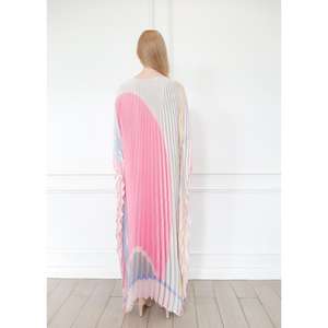 Robe d'été élégante pour femmes, kaftan plissé pastel, longueur au sol, couleur contrastée, coupe ample, écologique, 100% coton, vêtements de villégiature - Product Image 4