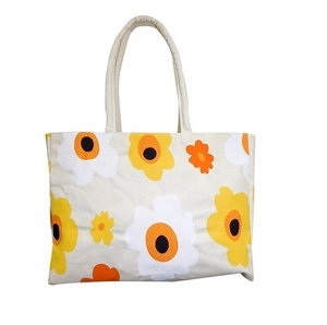 Manufacturer Low Price Short Handle Stylish Look Flower Print Fashion Shopping Tote Bags Summer <b>Beach</b> Travel Women <b>Canvas</b> Bags - Product Image 1