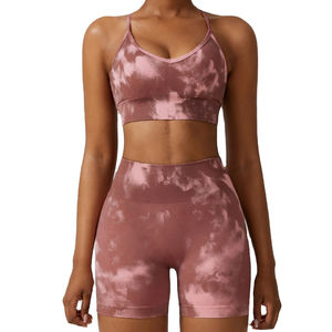 Conjunto de yoga sin costuras con logotipo personalizado para mujer, ropa de entrenamiento de verano, Sujetador deportivo, pantalones cortos, ropa de gimnasio - Product Image 1