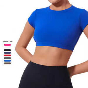 Haut de sport à manches courtes pour femme, haut de sport personnalisé, jersey de fitness, t-shirt de yoga, sans couture, séchage rapide, respirant - Product Image 3