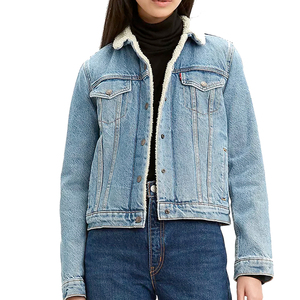 Chaqueta de mezclilla de algodón recortada reversible al por mayor caliente azul claro mujeres transpirable manga completa forro de nylon OEM - Product Image 4