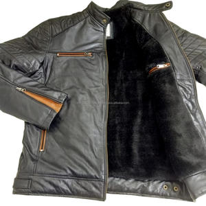 Veste blouson d'aviateur en cuir véritable pour hommes vêtements pour hommes veste de moto à manches longues et à fermeture éclair en cuir véritable - Product Image 2