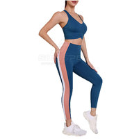 Conjunto Deportivo de 2 Piezas para Mujer, de Alta Calidad, Transpirable, con Diseño de Cintura Elástica en Spandex/Poliéster, Patrón Liso