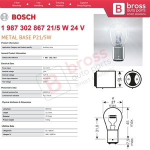 BHL597 10-Piece Pack 1 987 302 867 21/5 W 24 V BAY15d 334 Eco Truck Series Bulbs with Metal Base - Product Image 5
