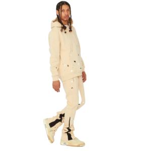 Survêtement polaire technique thermique unisexe de haute qualité personnalisé de grande taille pantalon de survêtement court à capuche évasé pour l'hiver - Product Image 1