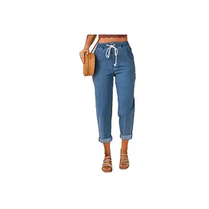 Women High Waist Capri Jeans Casual Skinny Stretch Cropped Pants Pencil  Trousers