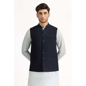 Gilet bleu marine coupe classique pour homme, coupe-vent en toile de polyester, logo personnalisé brodé, tenue formelle d'extérieur à boutons - Product Image 6