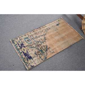 Alfombra Turca de 1.8x3.2 pies, Alfombra Pequeña Vintage, Alfombra de Lana a Cuadros Marrón y Azul - Product Image 2