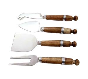 Juego de cuchillos para queso de acero inoxidable de 4 piezas con mango de madera, herramienta para queso y esparcidor para uso en la cocina - Product Image 1