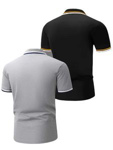 2 uds. Pleasure OBM, camisas de manga corta para hombre, 180gsm, tela transpirable, cuello en contraste y ribete de puño, ropa de trabajo de Color sólido para verano - Product Image 2