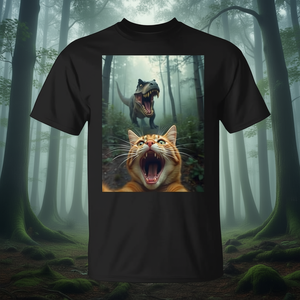Maglietta con selfie di gatto e dinosauro T Rex, unisex, taglia adulta dalla S alla XXL, design grafico divertente - Product Image 3