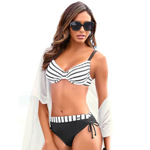 Women's Triangle Bandeau Bikini Black Print Halter Neck Thongs 2-Piece Set Customizable High Quality Wholesale Sexy Beachwear - Product Image 1