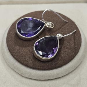 925ต่างหูเงินสเตอร์ลิงประดับพลอยอเมทิสต์ตัดหยดน้ำออกแบบด้วยมือไม่ซ้ำใครวินเทจ - Product Image 5