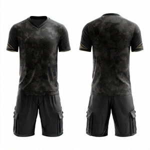 Uniformes de football de soccer camouflage noir, uniformes de football imprimés OEM, hauts de maillot de sport à col en V - Product Image 1