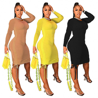 Nouvelle robe midi décontractée pour femme, style sexy, crayon, tissée, simple, manches longues, unie, extensible, automne